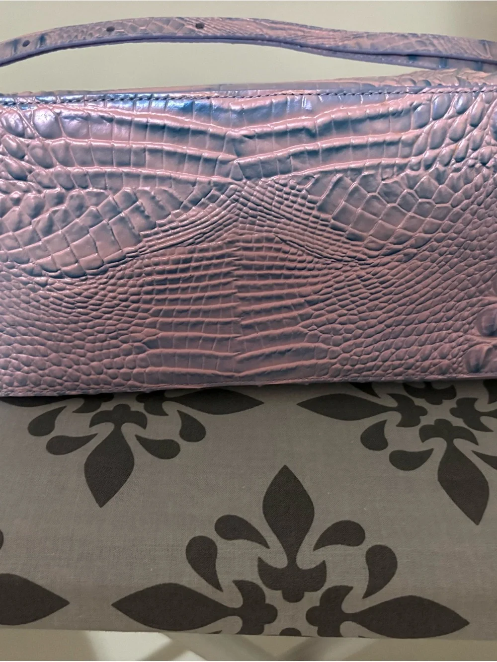Brahmin Iridescent Lavender Croc-Embossed Satchel